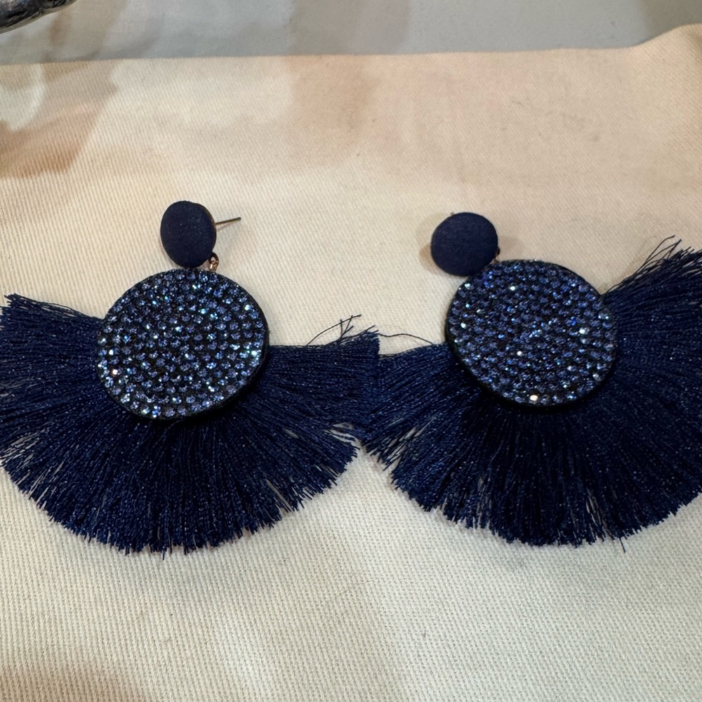 Bohemian Navy Blue Tassel Earrings